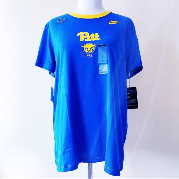 Nike University of Pittsburgh Pitt Panthers Tee Blue Yellow Womens Size XL - Picture 2 of 9